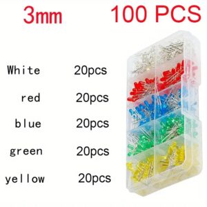 100Pc 3mm 5 Color Pack. red, Green, Blue, Yellow, Clear