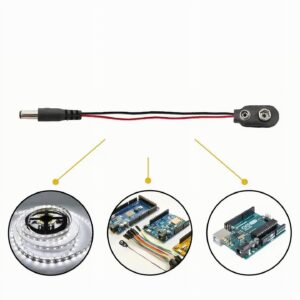10PC  9v Battery Clip With 2.1x5.5mm Male DC Connector I-Type with Faux Leather Housing and Lead Wire for Arduino LED Strip