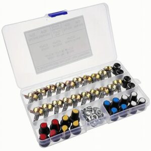 20Pc Versatile Potentiometers - Multiple Resistance Options (B5K/10K/20K/50K/100K) with Colorful Knob Caps