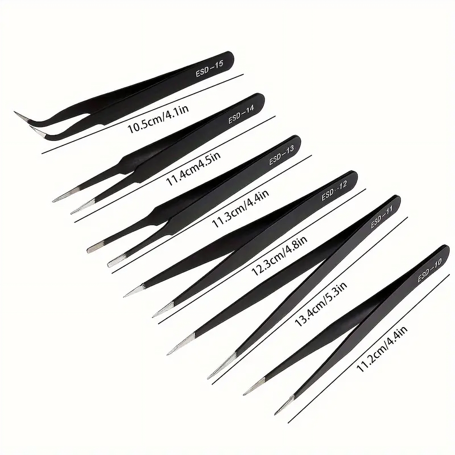 “6pcs Precision ESD Anti-Static Stainless-Steel Tweezers Set for Electronics Repair” “Precision anti-static stainless-steel tweezers set for SMD and PCB work”