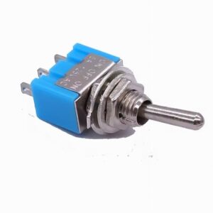 MTS-103 Mini Toggle Switch 3 Pin 3 Position On-Off-On, Mini 3 Pin Toggle Switch MTS-103 for electronics projects, Compact MTS-103 toggle switch with On-Off-On positions, Top view of MTS-103 3-position mini toggle switch, MTS-103 small toggle switch for DIY electronics and Arduino projects